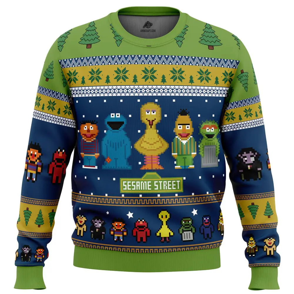 The main characters on sesame street ugly christmas sweater